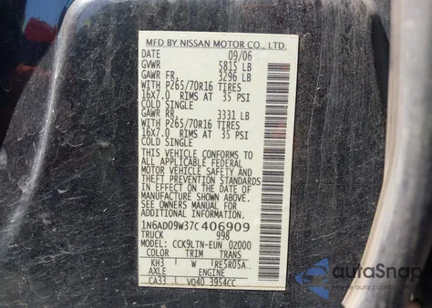 2007 Nissan Frontier Se from USA, damaged, VIN 1N6AD09W37C406909